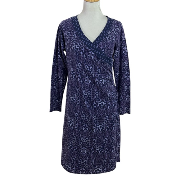 Soft Surroundings Dresses & Skirts - Soft Surroundings Purple Animal Print Faux Wrap Surplice Long Sleeve Dress Large